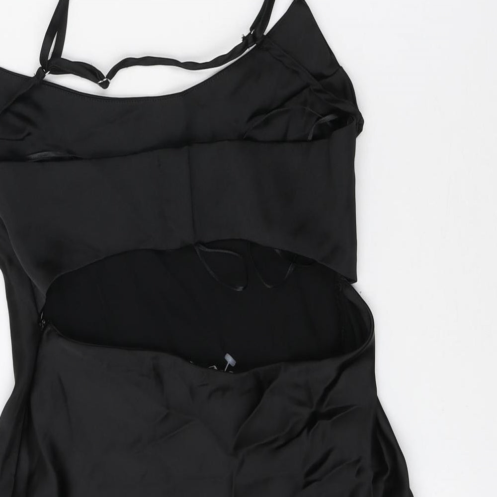 Zara Womens Black Polyester Mini Size S Scoop Neck Hook & Eye