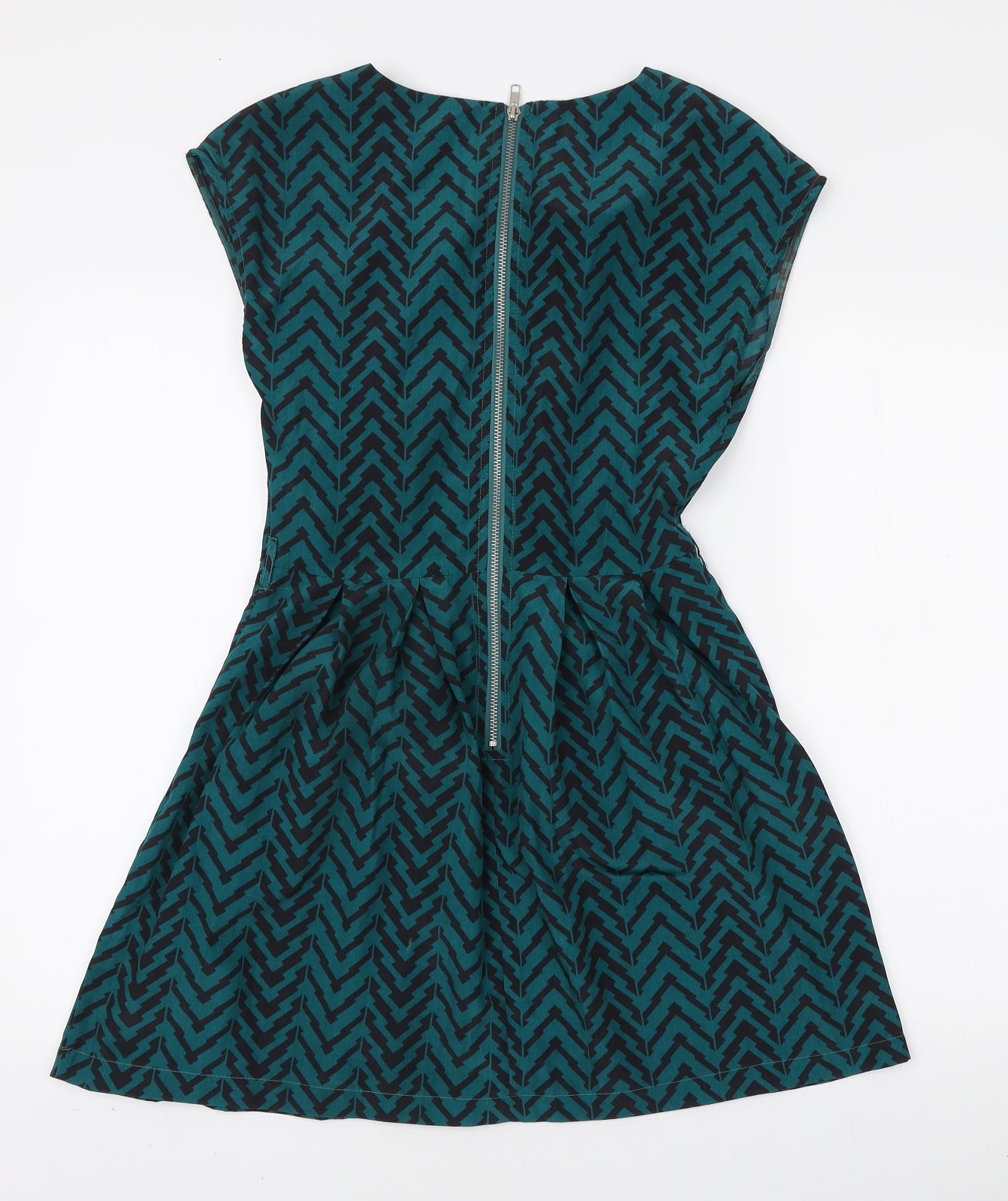Glamorous Womens Blue Geometric Polyester Skater Dress Size 8 Round Neck Zip