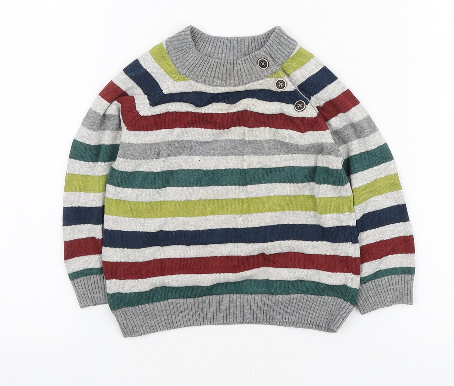 Matalan Boys Multicoloured Striped Cotton Pullover Jumper Size 12-18 Months Button