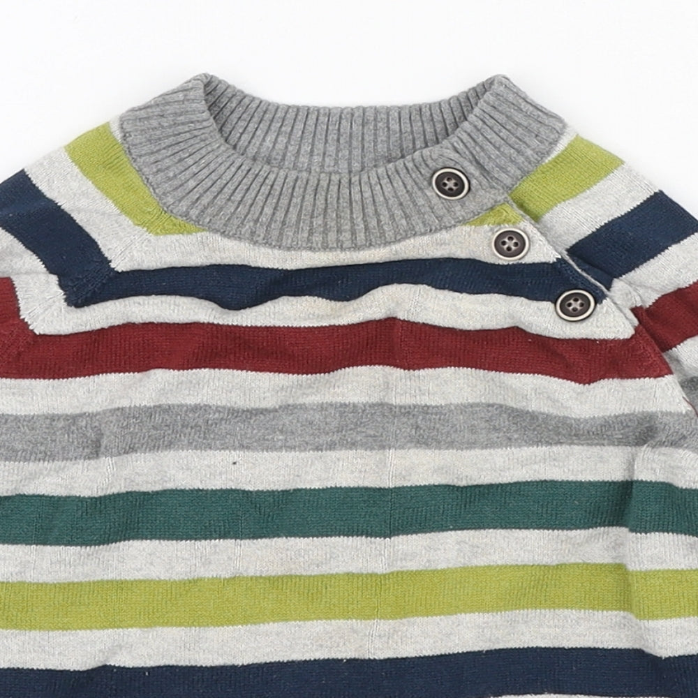 Matalan Boys Multicoloured Striped Cotton Pullover Jumper Size 12-18 Months Button