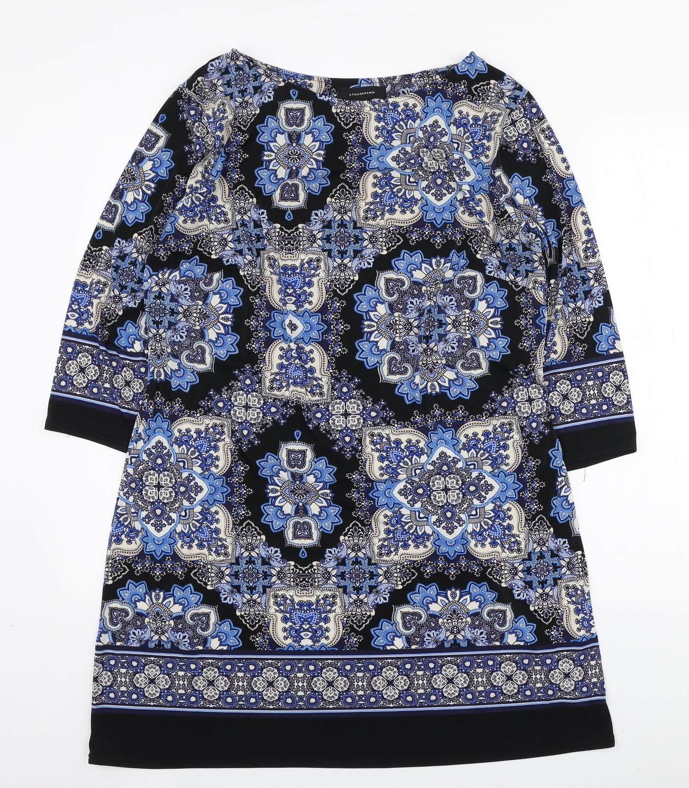 New Look Womens Multicoloured Geometric Polyester Tunic Blouse Size 18 Round Neck
