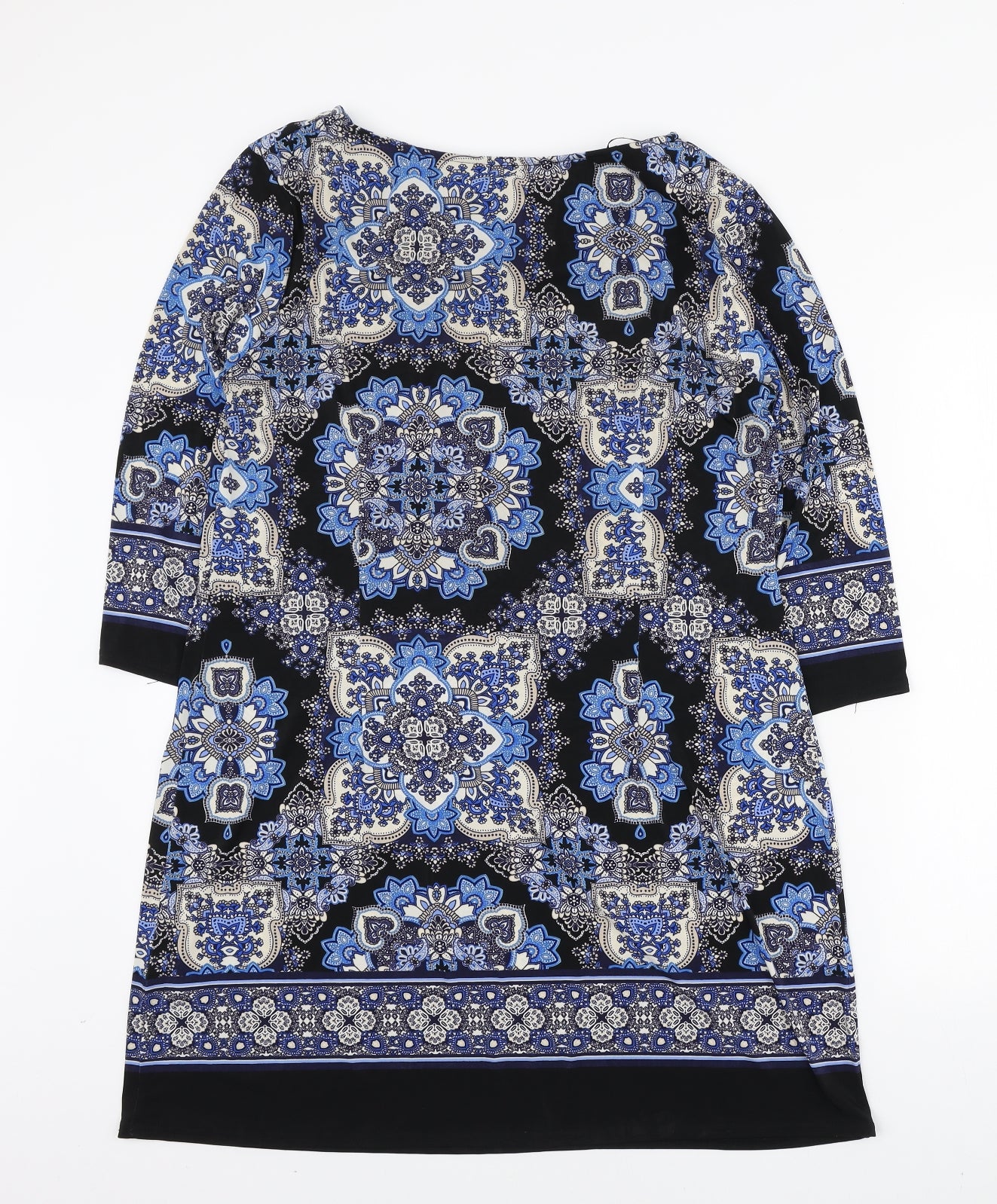 New Look Womens Multicoloured Geometric Polyester Tunic Blouse Size 18 Round Neck