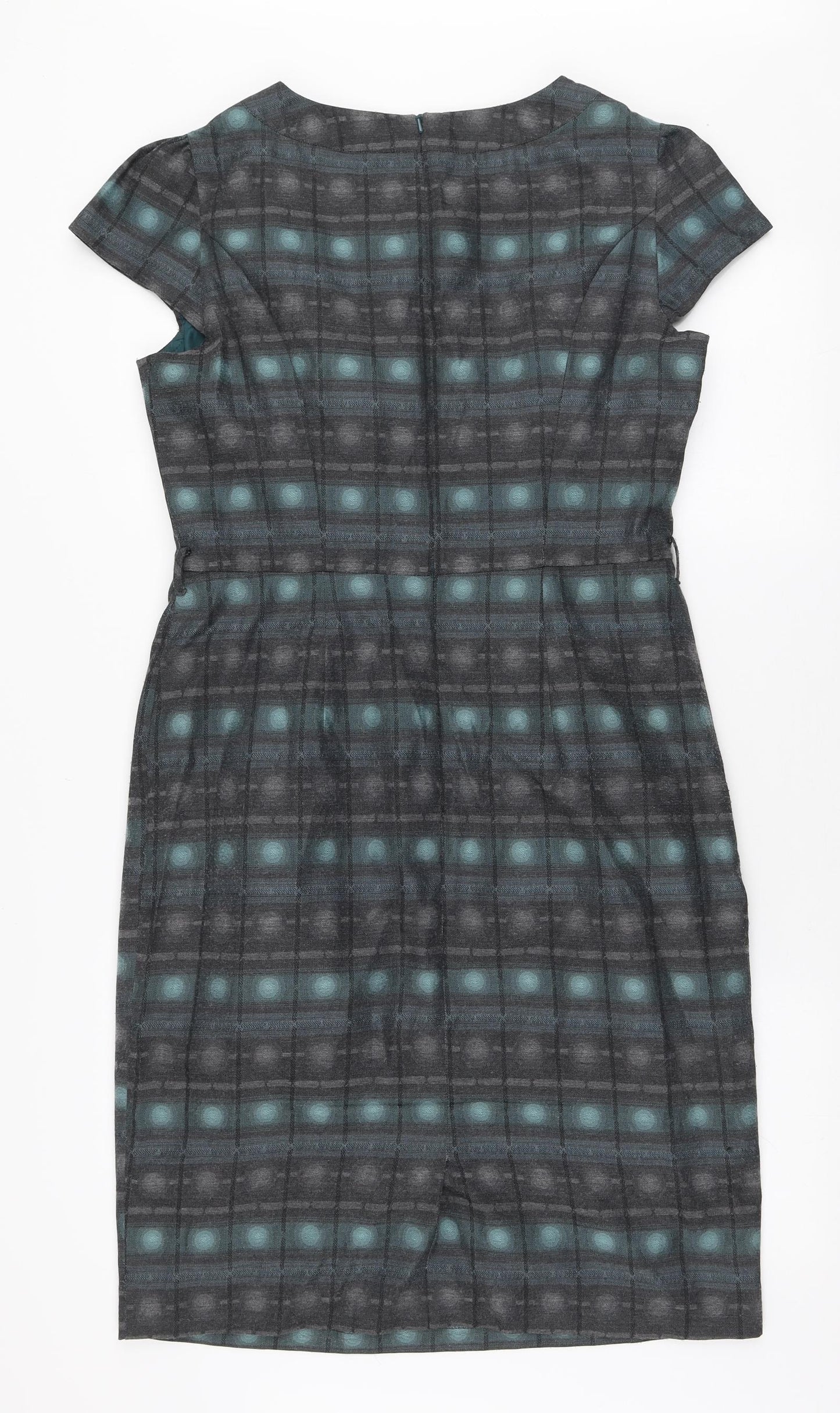 Marks and Spencer Womens Grey Geometric Polyester Pencil Dress Size 14 Round Neck Zip