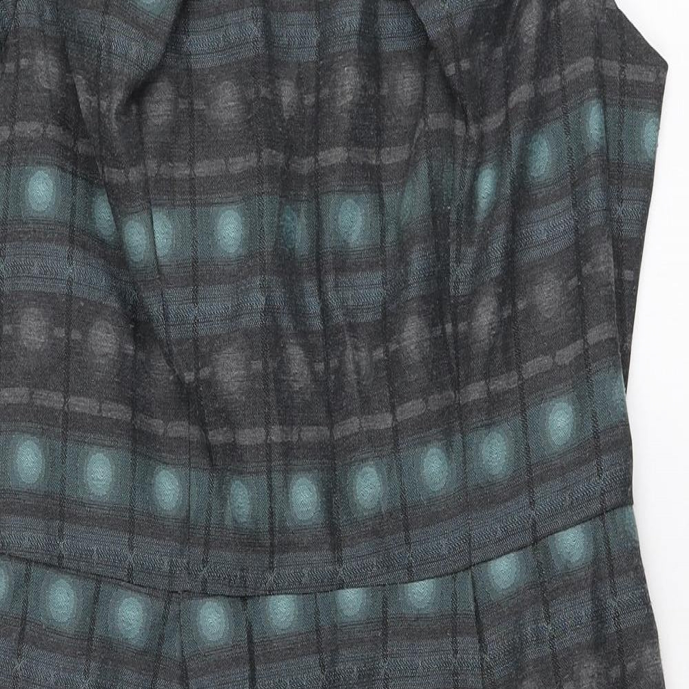 Marks and Spencer Womens Grey Geometric Polyester Pencil Dress Size 14 Round Neck Zip