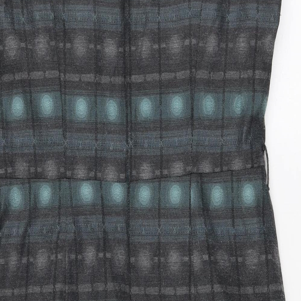 Marks and Spencer Womens Grey Geometric Polyester Pencil Dress Size 14 Round Neck Zip