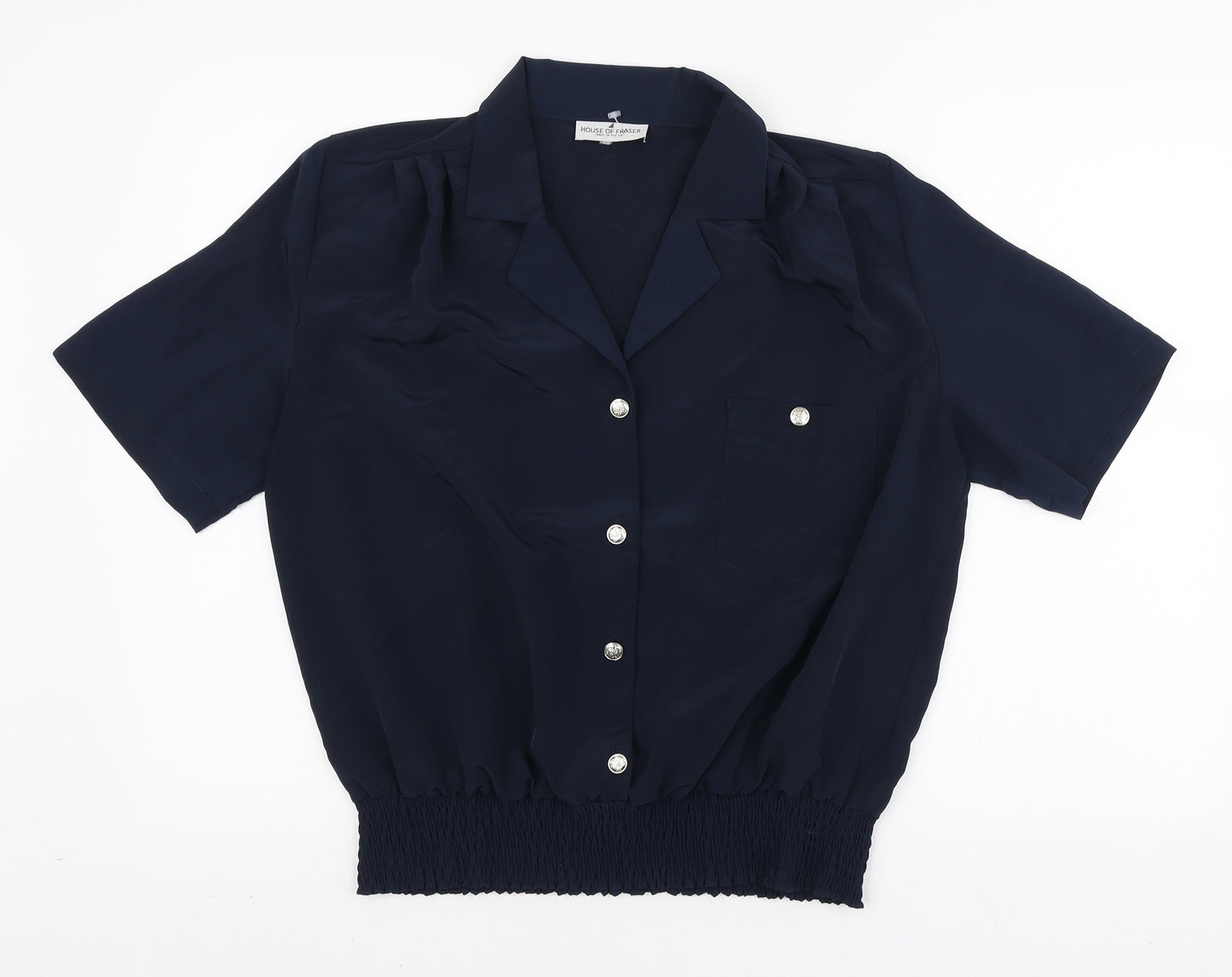 House of Fraser Womens Blue Polyester Basic Blouse Size 14 Collared
