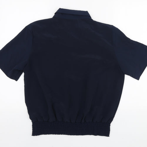 House of Fraser Womens Blue Polyester Basic Blouse Size 14 Collared