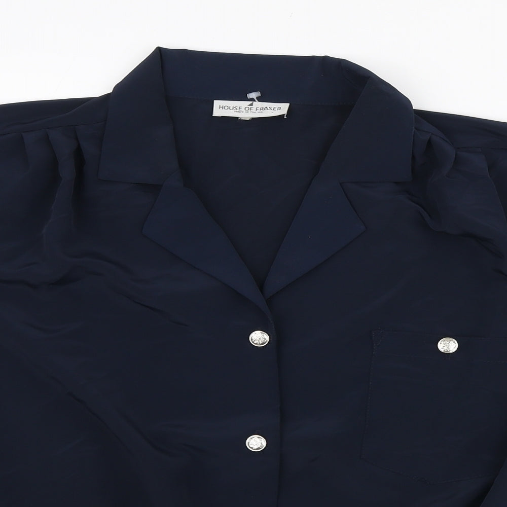 House of Fraser Womens Blue Polyester Basic Blouse Size 14 Collared