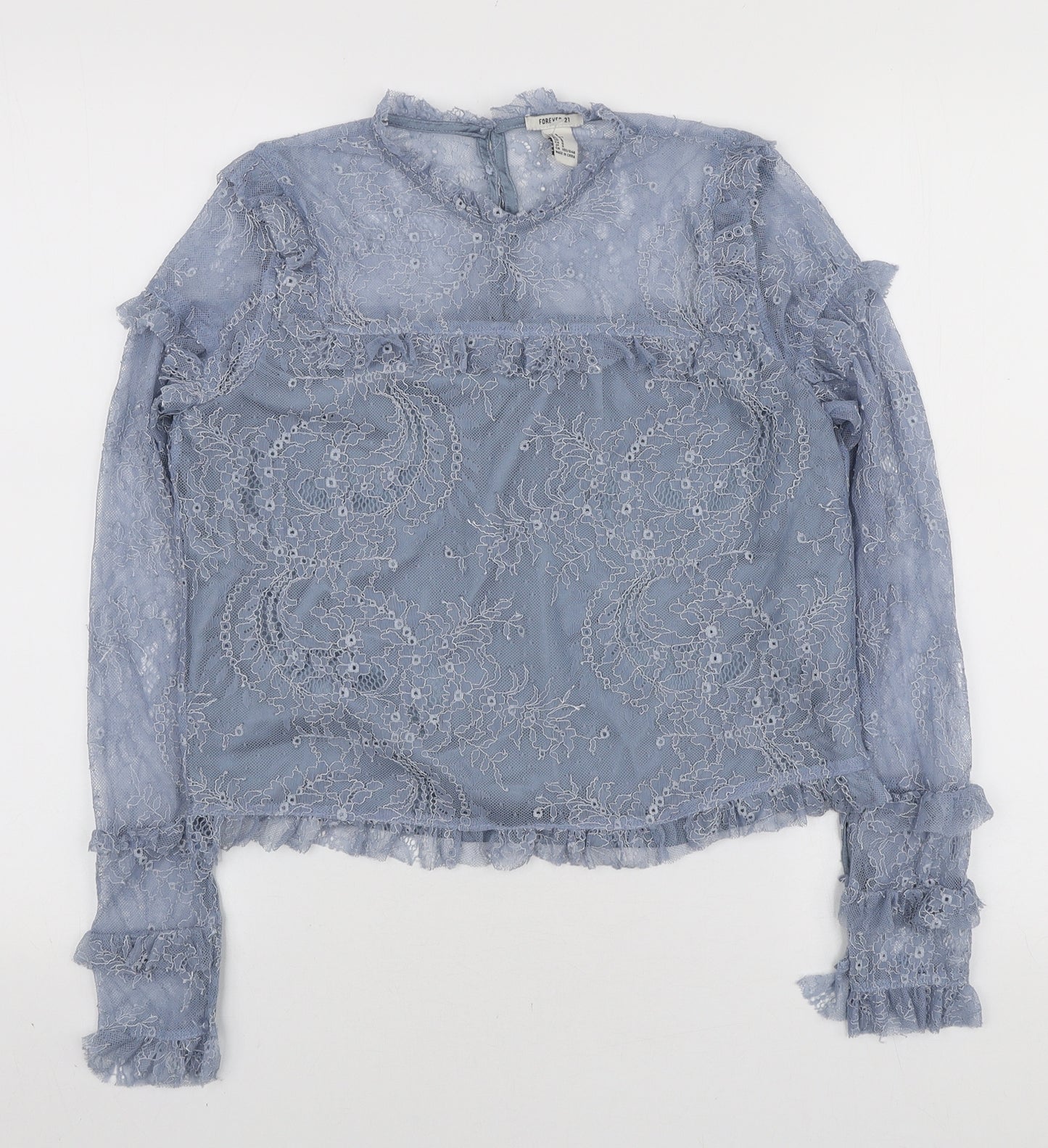 FOREVER 21 Womens Blue Polyester Basic Blouse Size S Mock Neck