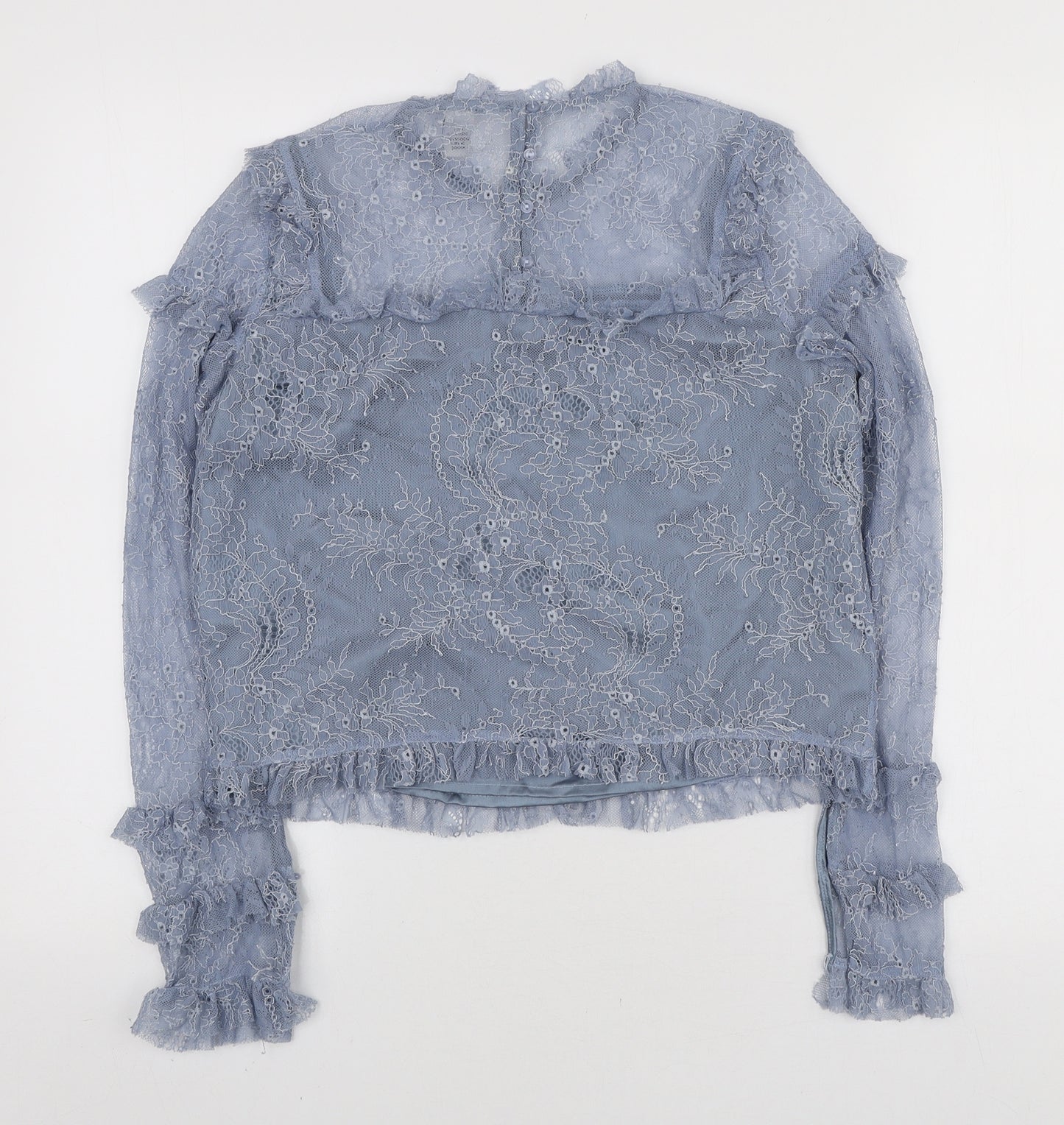 FOREVER 21 Womens Blue Polyester Basic Blouse Size S Mock Neck