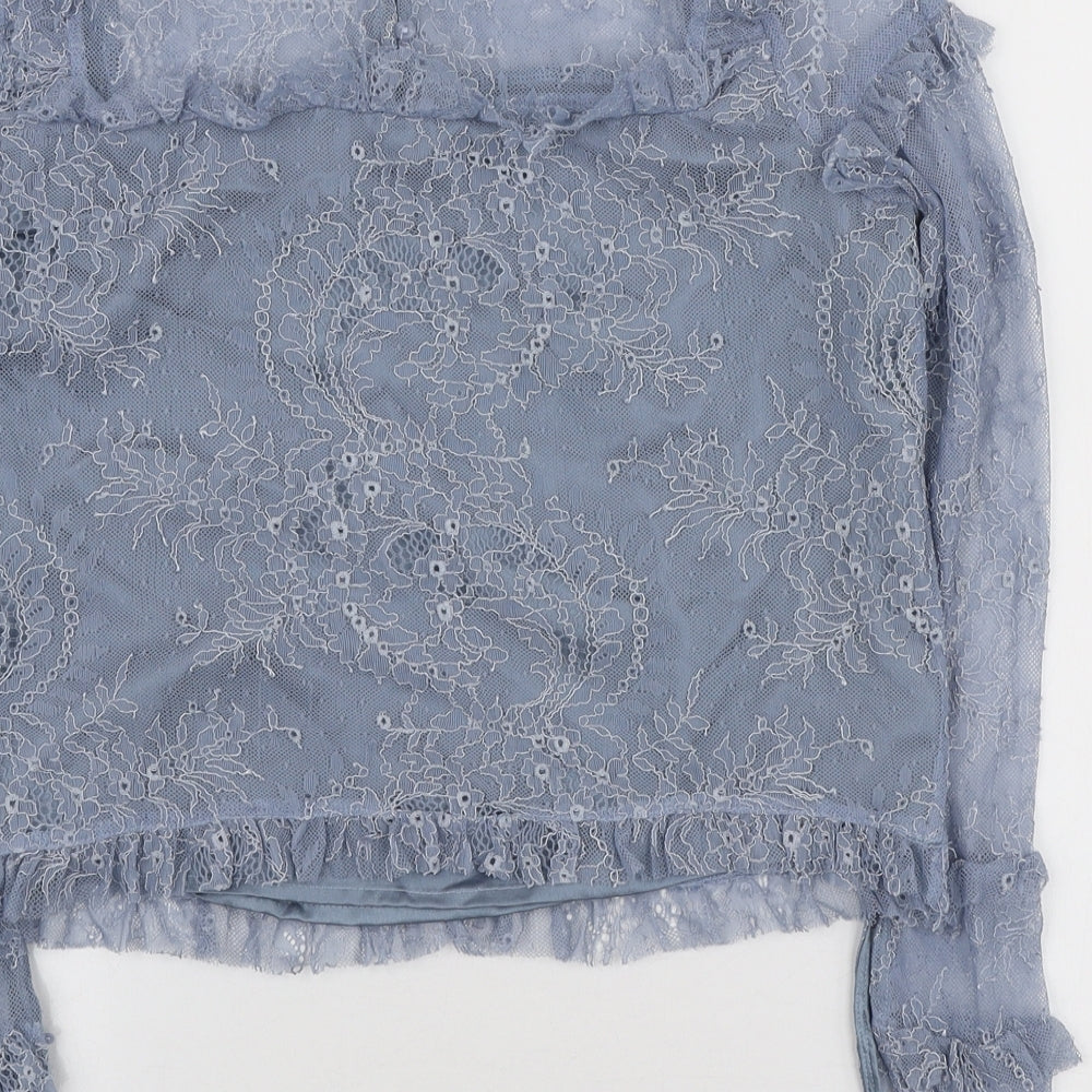 FOREVER 21 Womens Blue Polyester Basic Blouse Size S Mock Neck