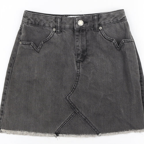 Miss Selfridge Womens Grey Cotton Mini Skirt Size 6 Zip
