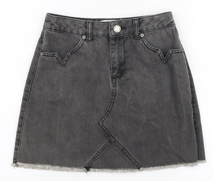 Miss Selfridge Womens Grey Cotton Mini Skirt Size 6 Zip