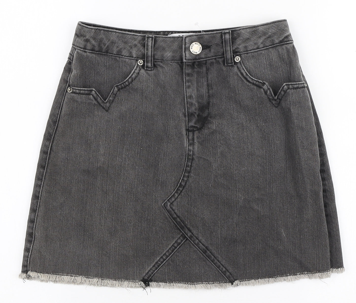 Miss Selfridge Womens Grey Cotton Mini Skirt Size 6 Zip