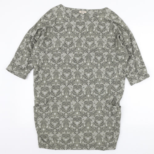 WI&CO Womens Green Geometric Cotton Tunic Blouse Size S Boat Neck
