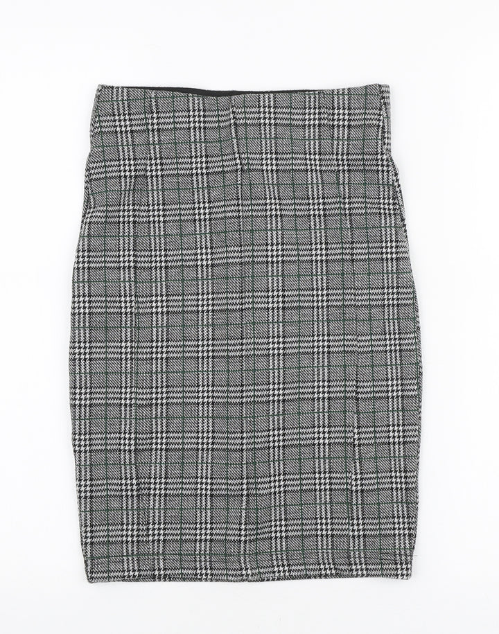 Stradivarius Womens Black Plaid Polyester Straight & Pencil Skirt Size 6