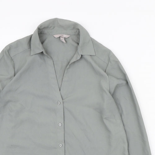 H&M Womens Green Polyester Basic Button-Up Size S Collared