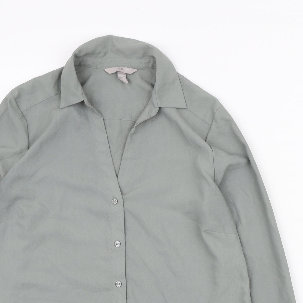 H&M Womens Green Polyester Basic Button-Up Size S Collared