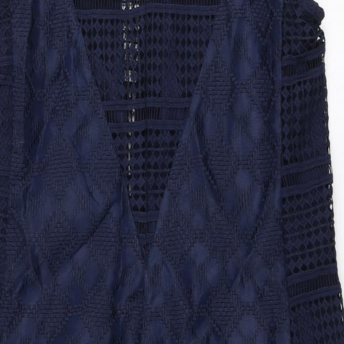 NEXT Womens Blue Polyester A-Line Size 12 Round Neck Zip