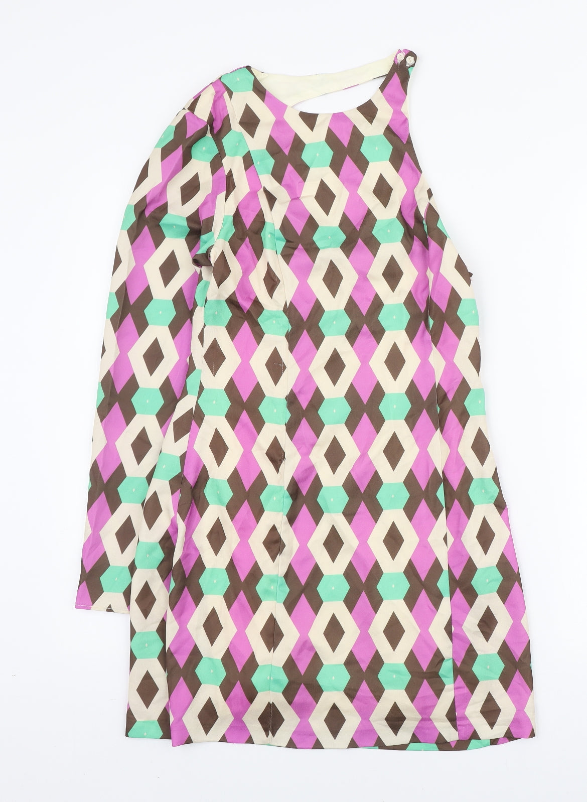 Zara Womens Multicoloured Geometric Polyester A-Line Size S Round Neck Zip