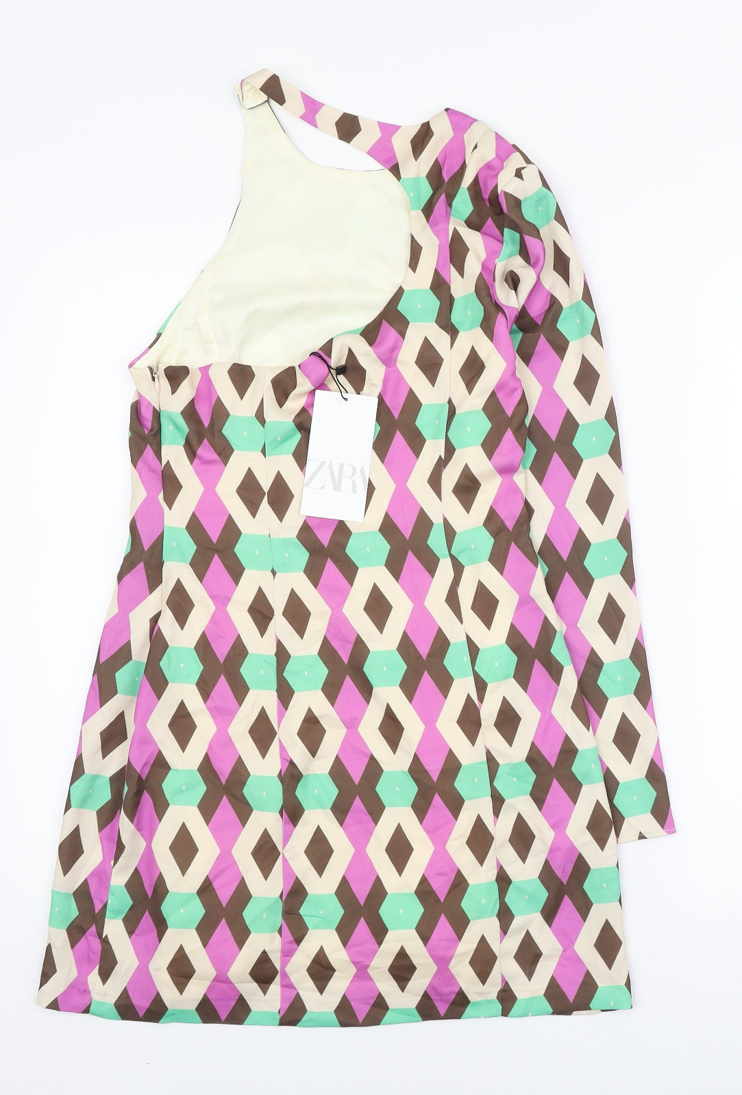 Zara Womens Multicoloured Geometric Polyester A-Line Size S Round Neck Zip
