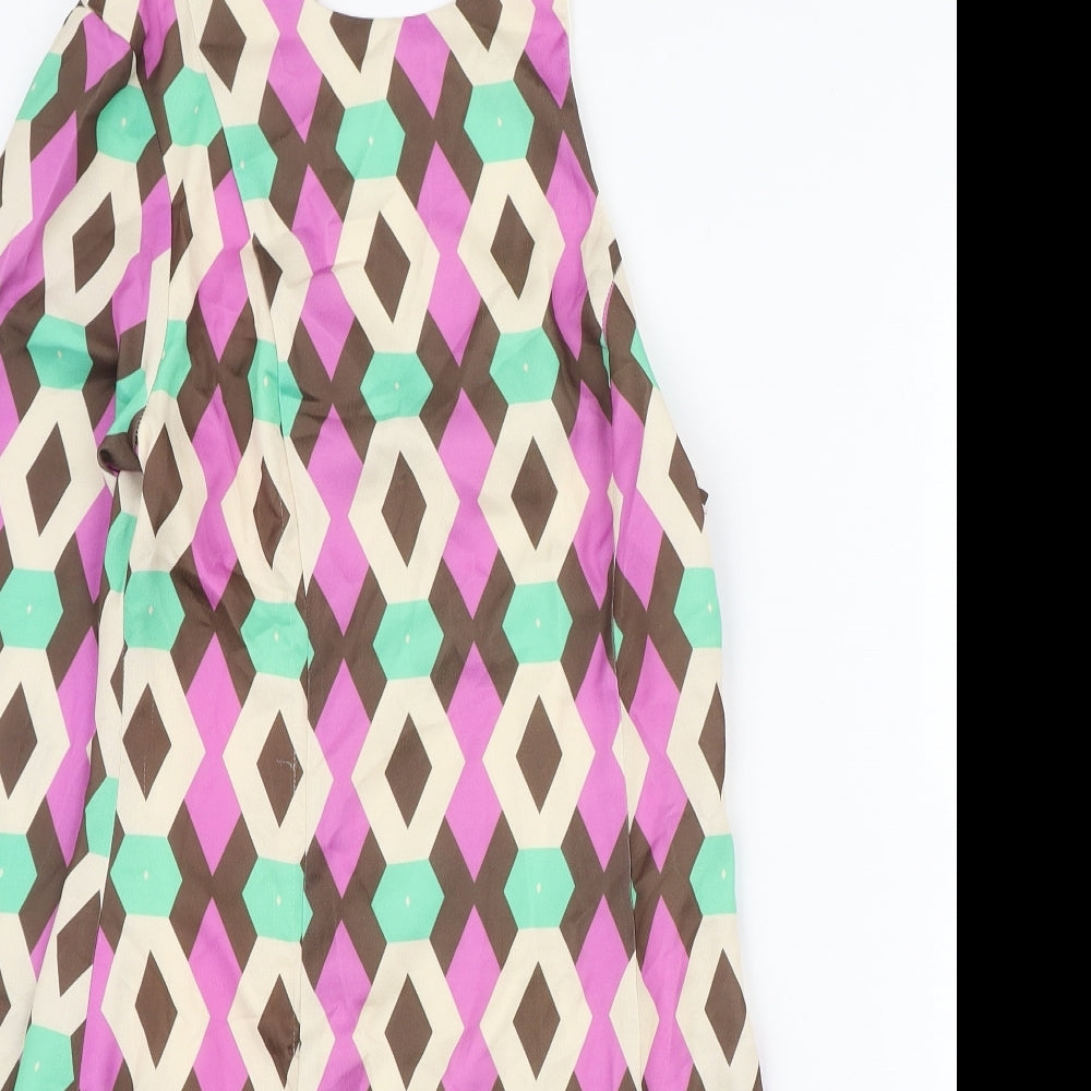 Zara Womens Multicoloured Geometric Polyester A-Line Size S Round Neck Zip