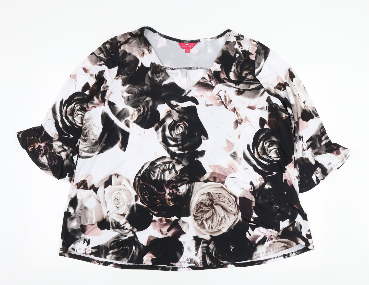 Together Womens Multicoloured Floral Polyester Basic T-Shirt Size 20 V-Neck
