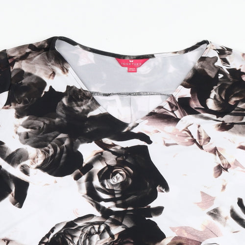 Together Womens Multicoloured Floral Polyester Basic T-Shirt Size 20 V-Neck