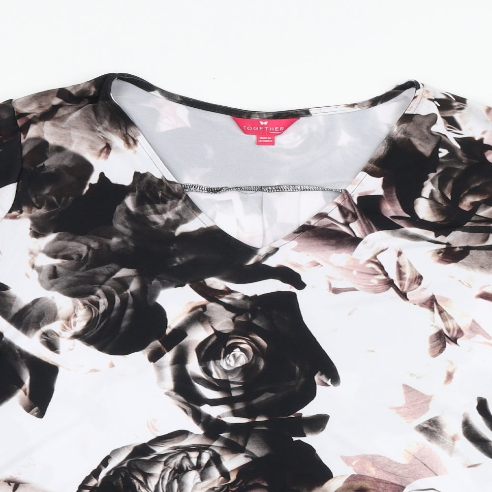 Together Womens Multicoloured Floral Polyester Basic T-Shirt Size 20 V-Neck
