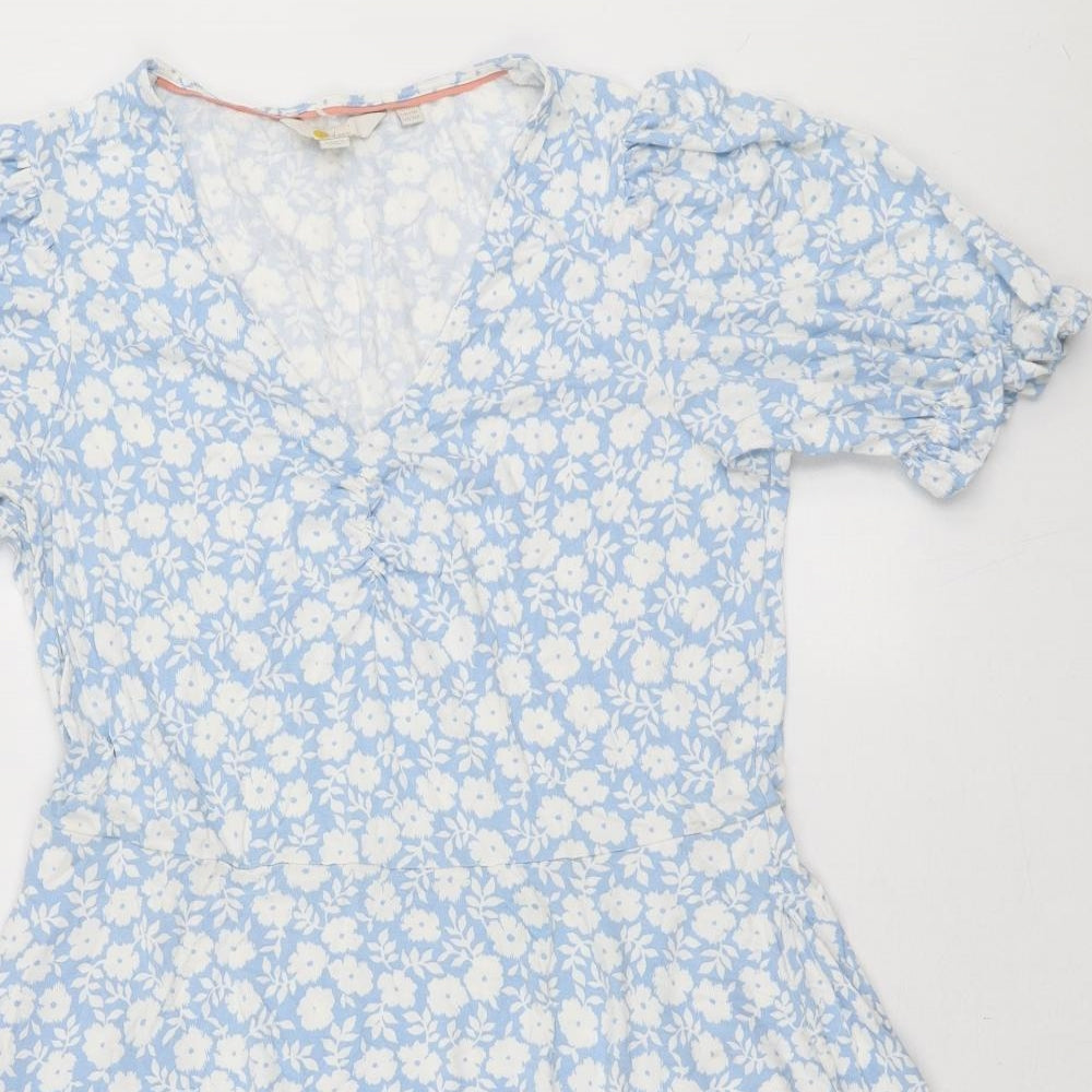Boden Womens Blue Floral Viscose A-Line Size 14 V-Neck Pullover