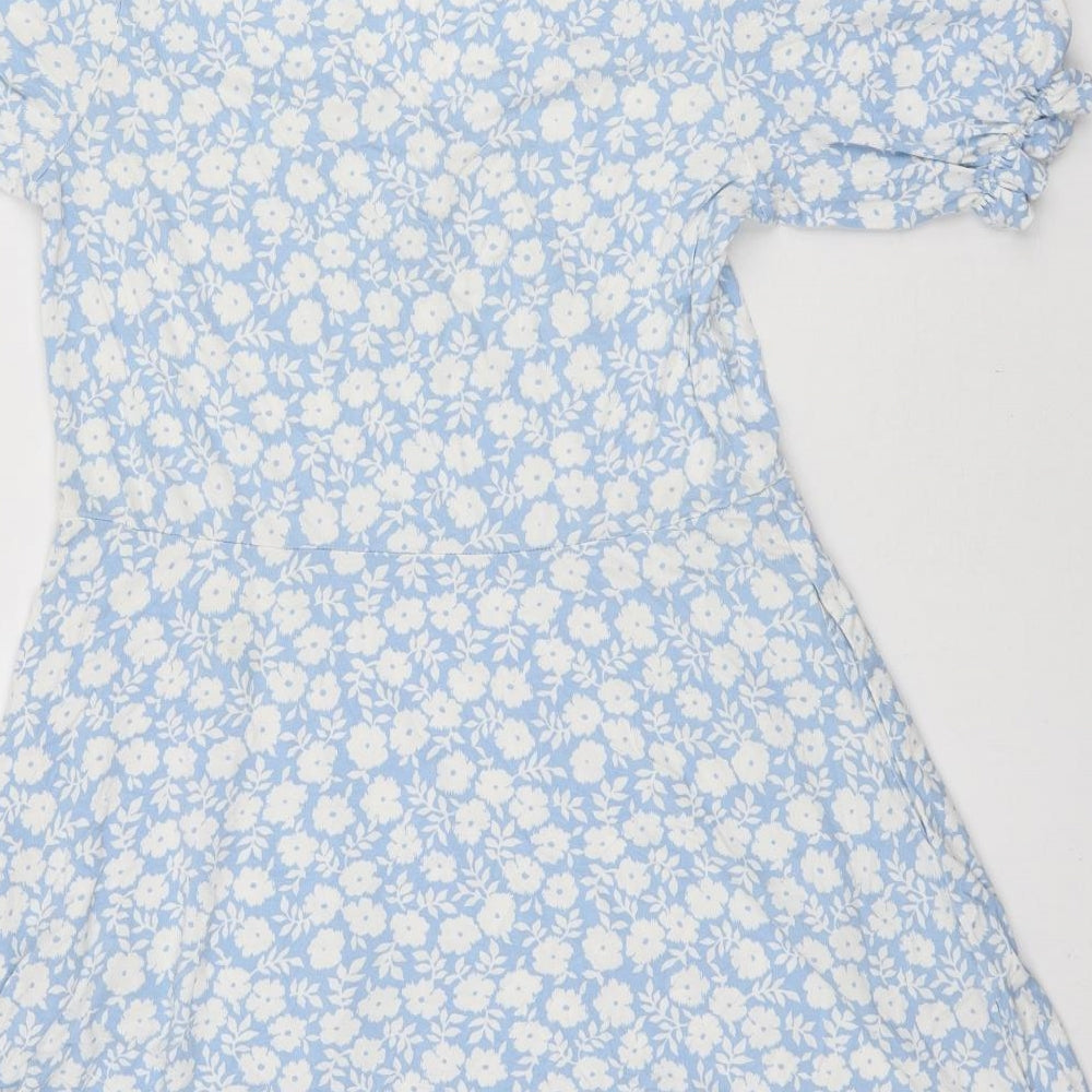 Boden Womens Blue Floral Viscose A-Line Size 14 V-Neck Pullover