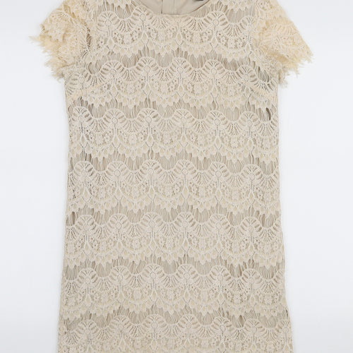 FOREVER 21 Womens Ivory Rayon Mini Size 10 Round Neck Zip