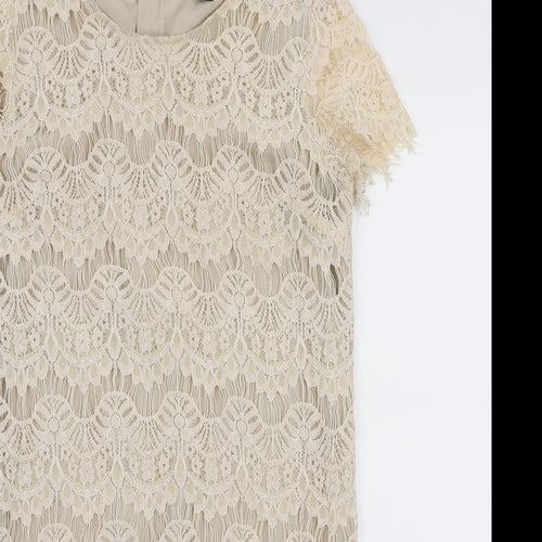 FOREVER 21 Womens Ivory Rayon Mini Size 10 Round Neck Zip