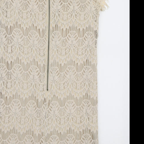 FOREVER 21 Womens Ivory Rayon Mini Size 10 Round Neck Zip