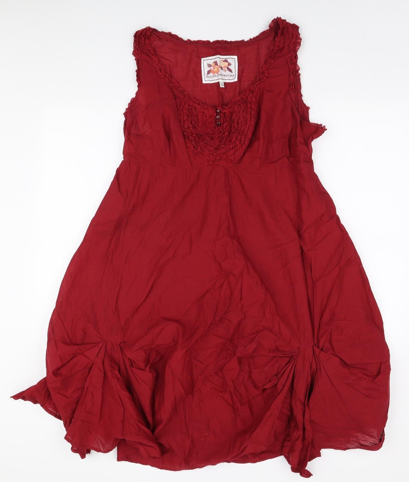 RJR.John Rocha Womens Red Viscose Shift Size 16 V-Neck Button