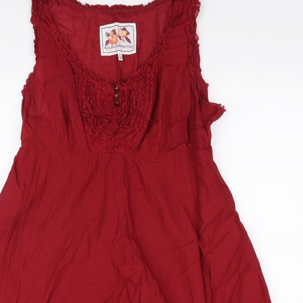 RJR.John Rocha Womens Red Viscose Shift Size 16 V-Neck Button