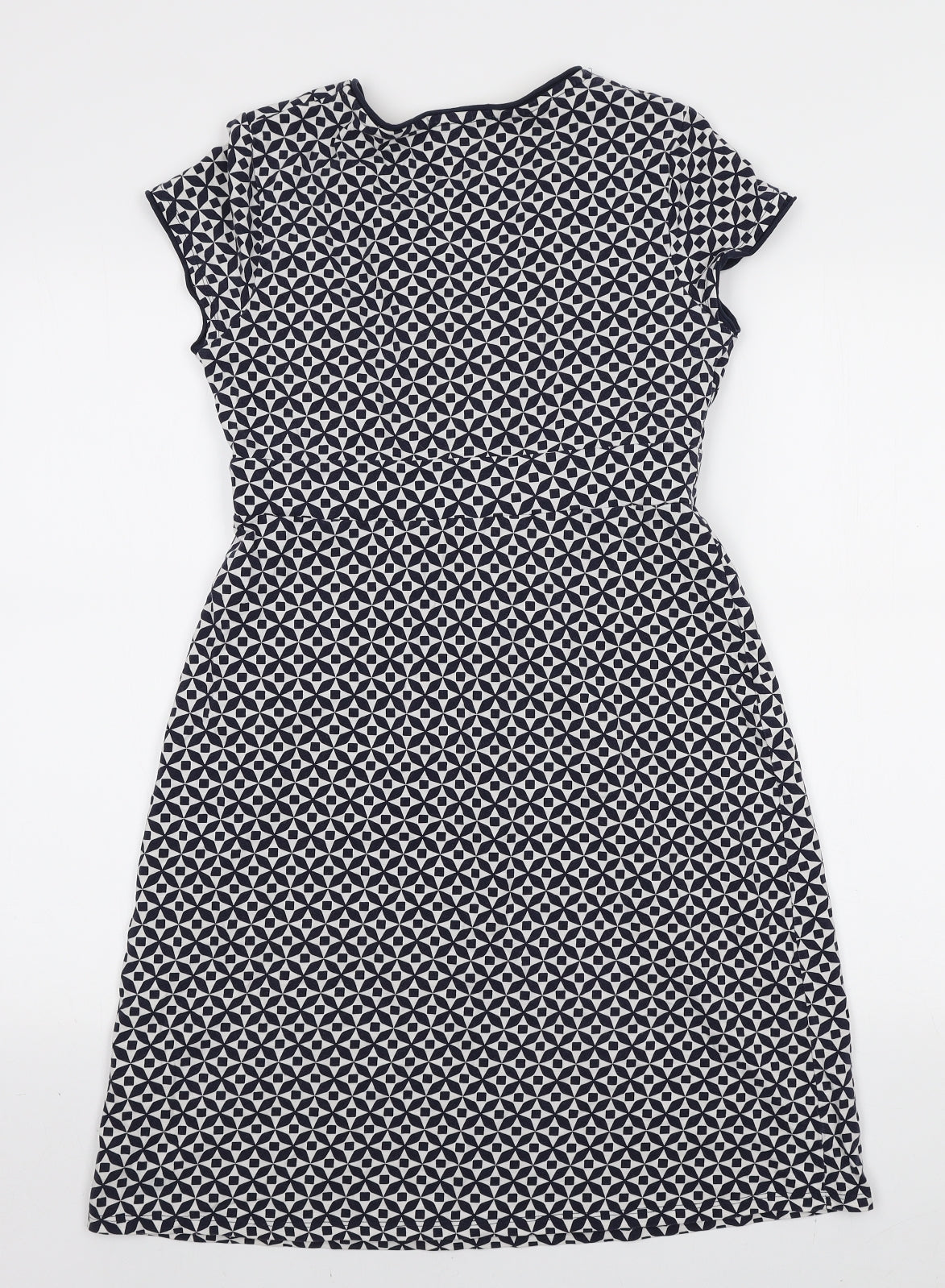 Boden Womens White Geometric Cotton A-Line Size 10 V-Neck Pullover