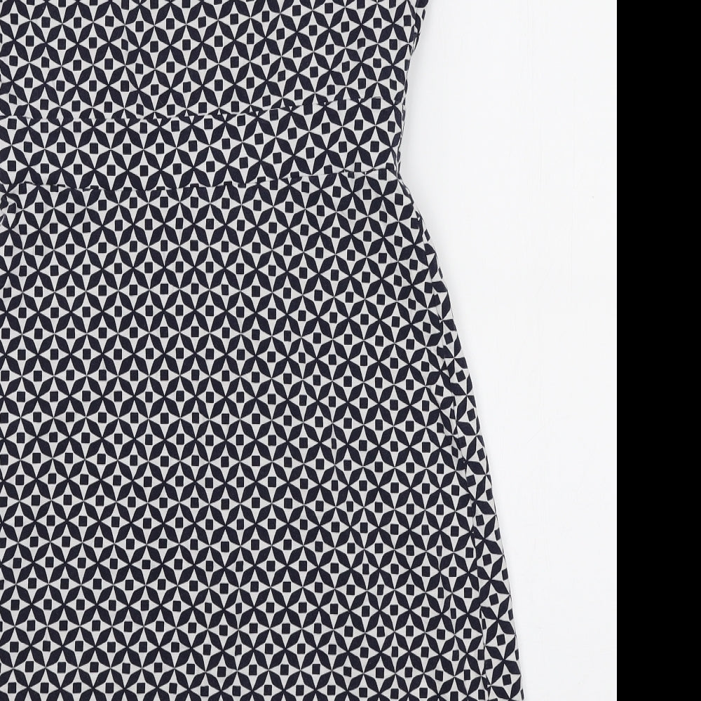 Boden Womens White Geometric Cotton A-Line Size 10 V-Neck Pullover