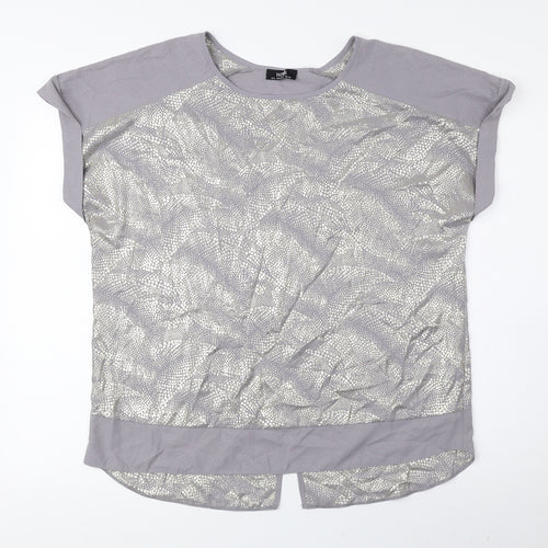 Wallis Womens Grey Animal Print Polyester Basic Blouse Size S Round Neck