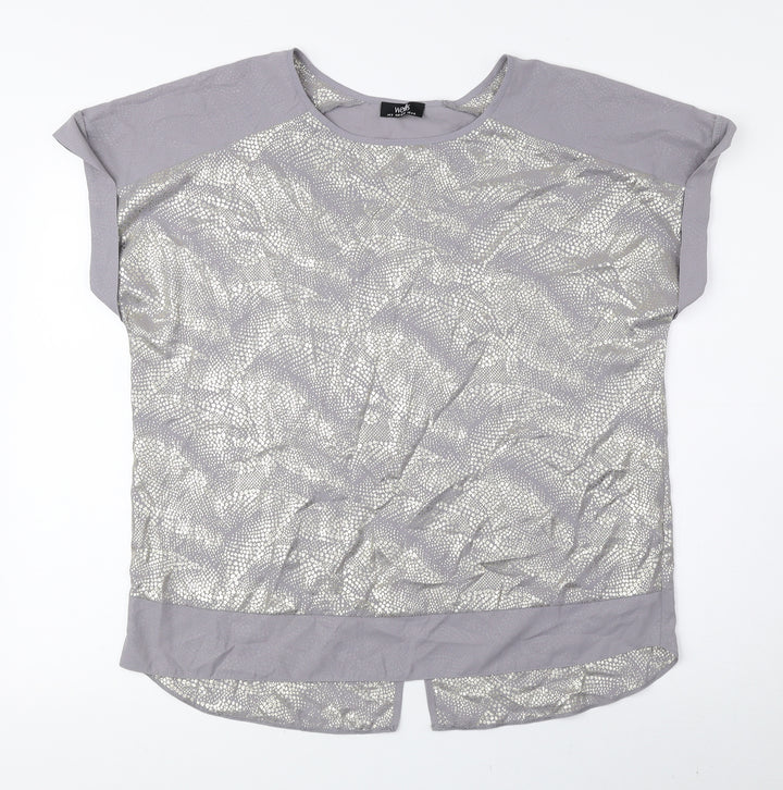 Wallis Womens Grey Animal Print Polyester Basic Blouse Size S Round Neck