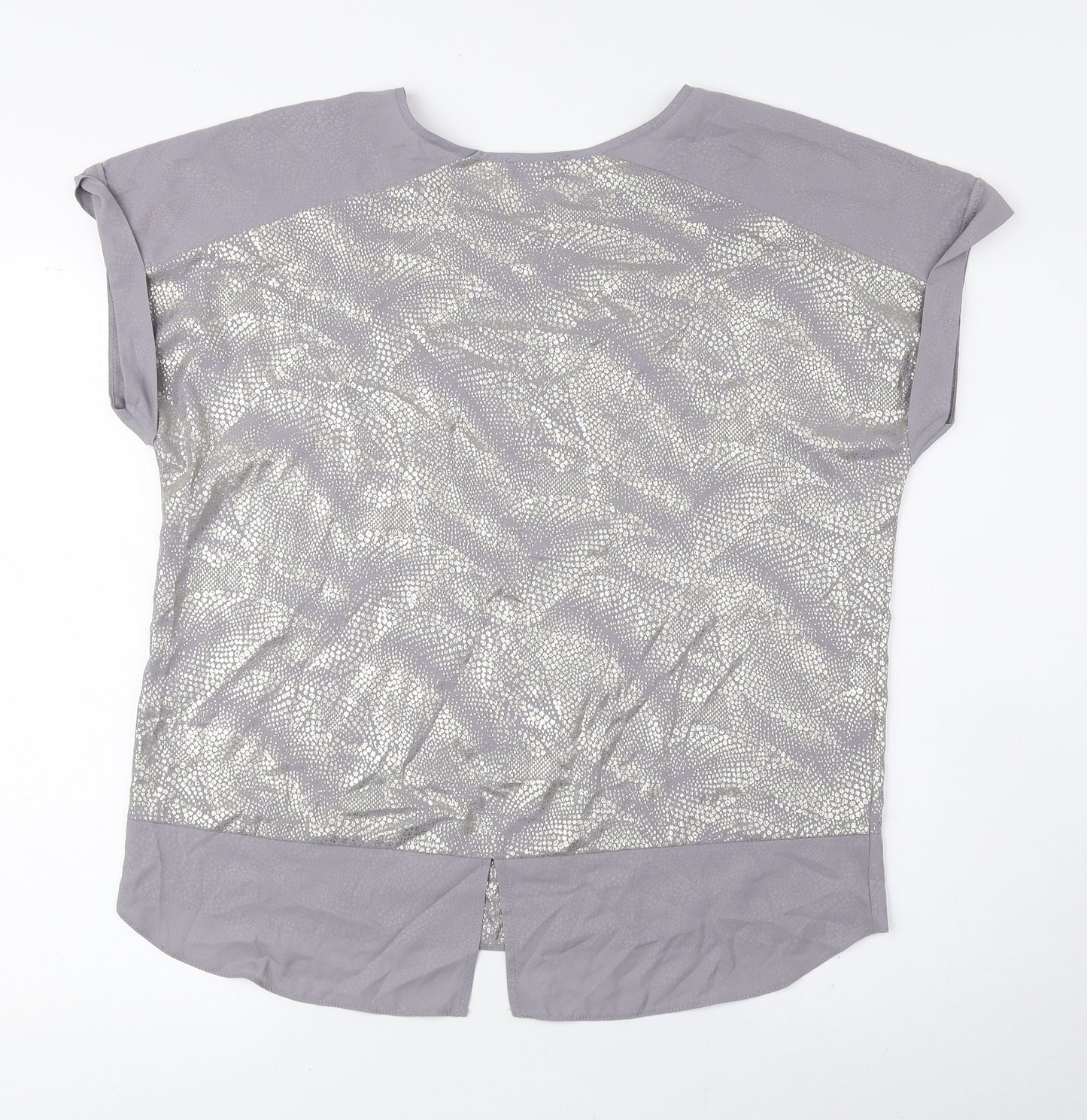 Wallis Womens Grey Animal Print Polyester Basic Blouse Size S Round Neck