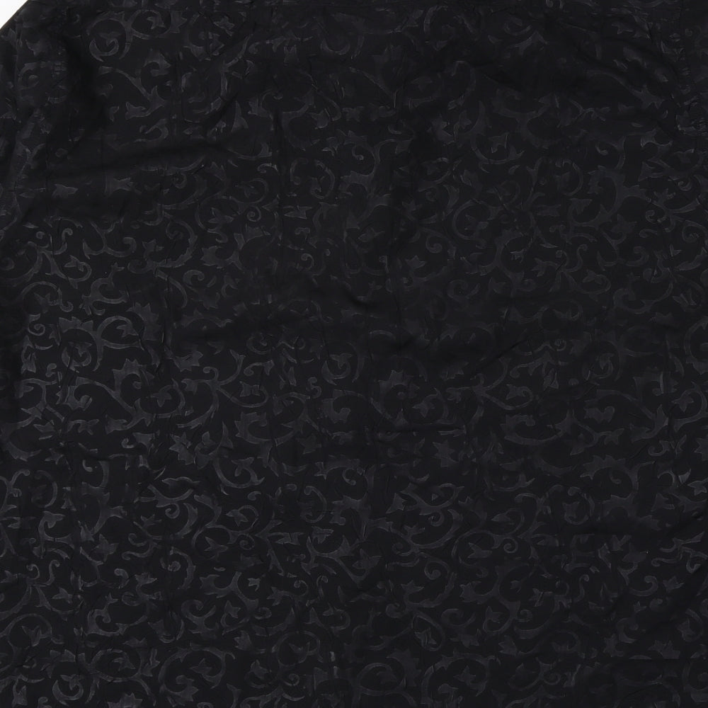 Guide London Mens Black Floral Polyester Button-Up Size M Collared Button