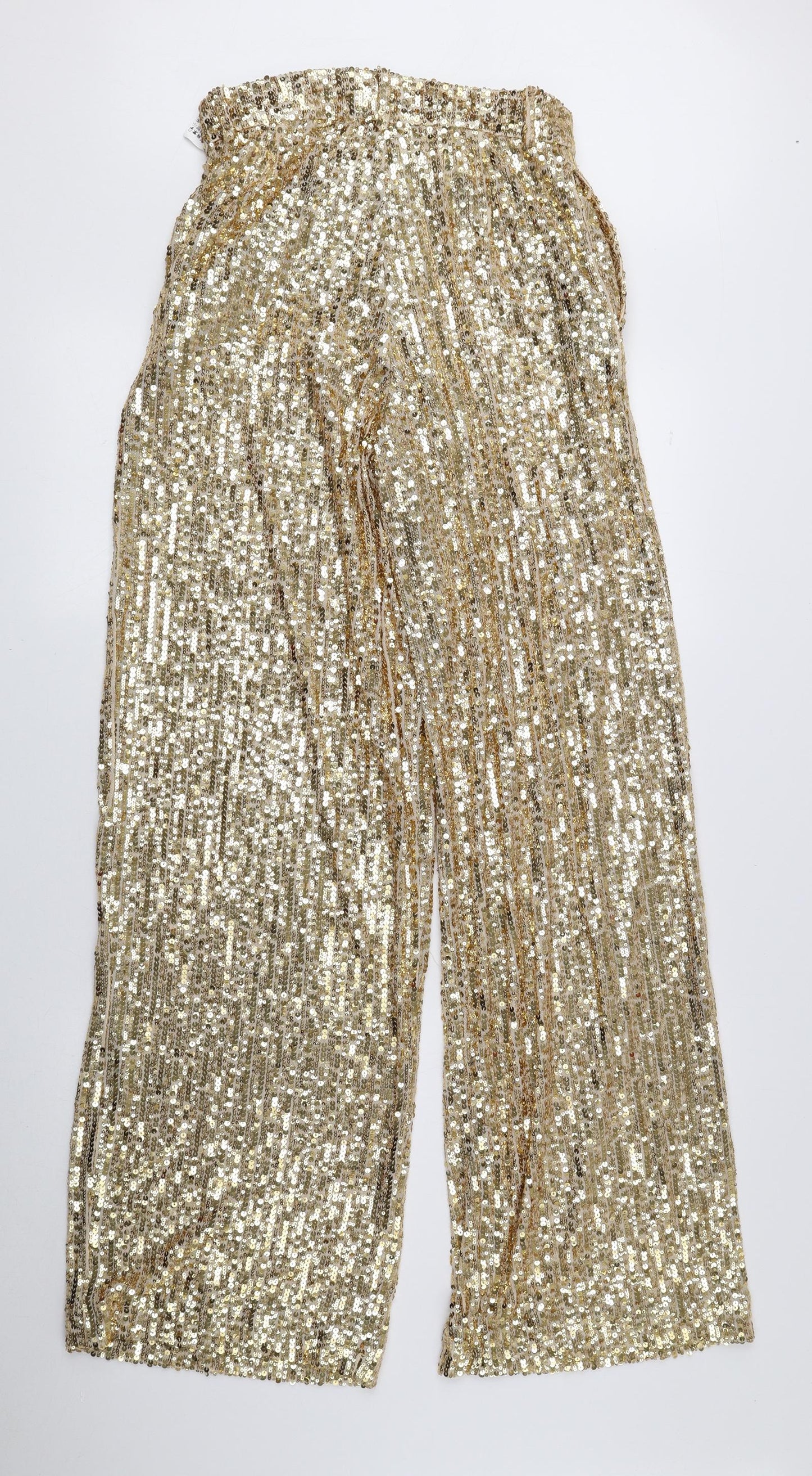 Zara Womens Gold Polyester Trousers Size 4 L32 in Regular Zip