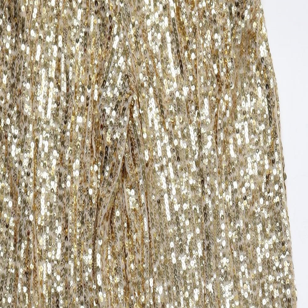 Zara Womens Gold Polyester Trousers Size 4 L32 in Regular Zip