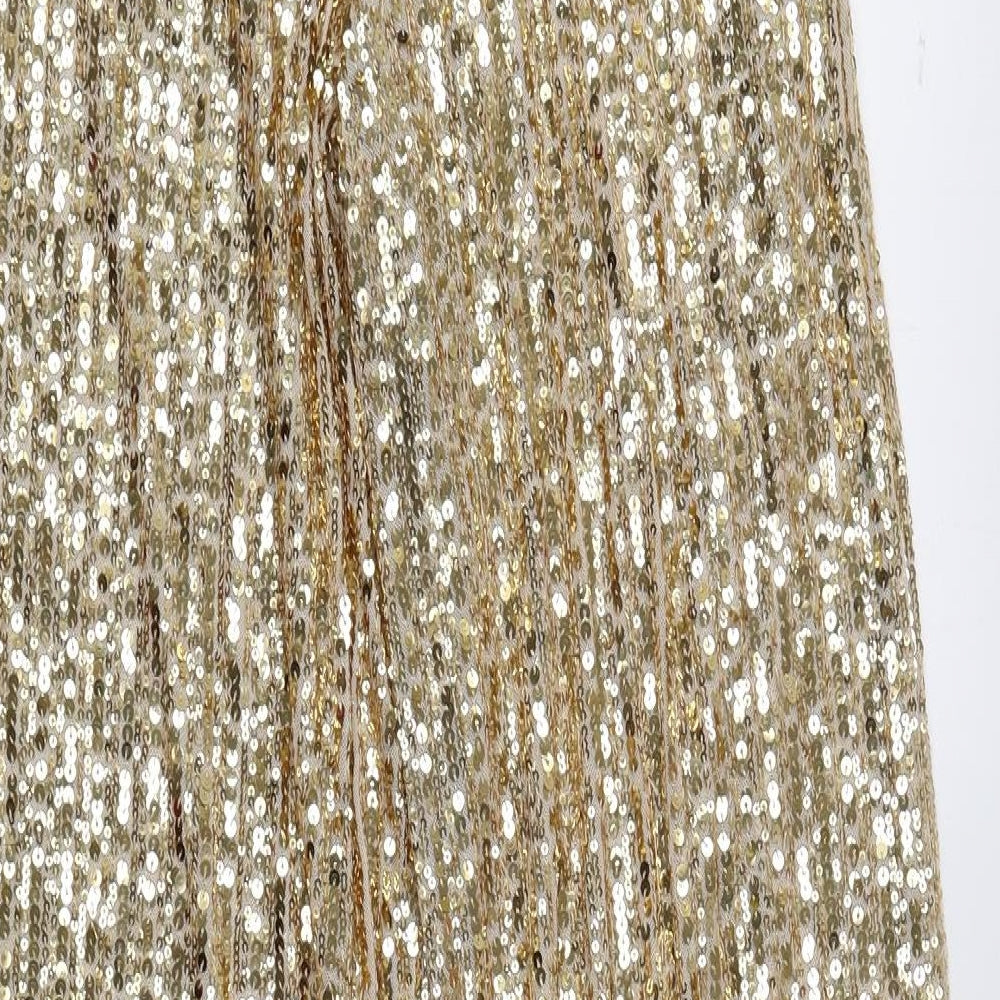 Zara Womens Gold Polyester Trousers Size 4 L32 in Regular Zip