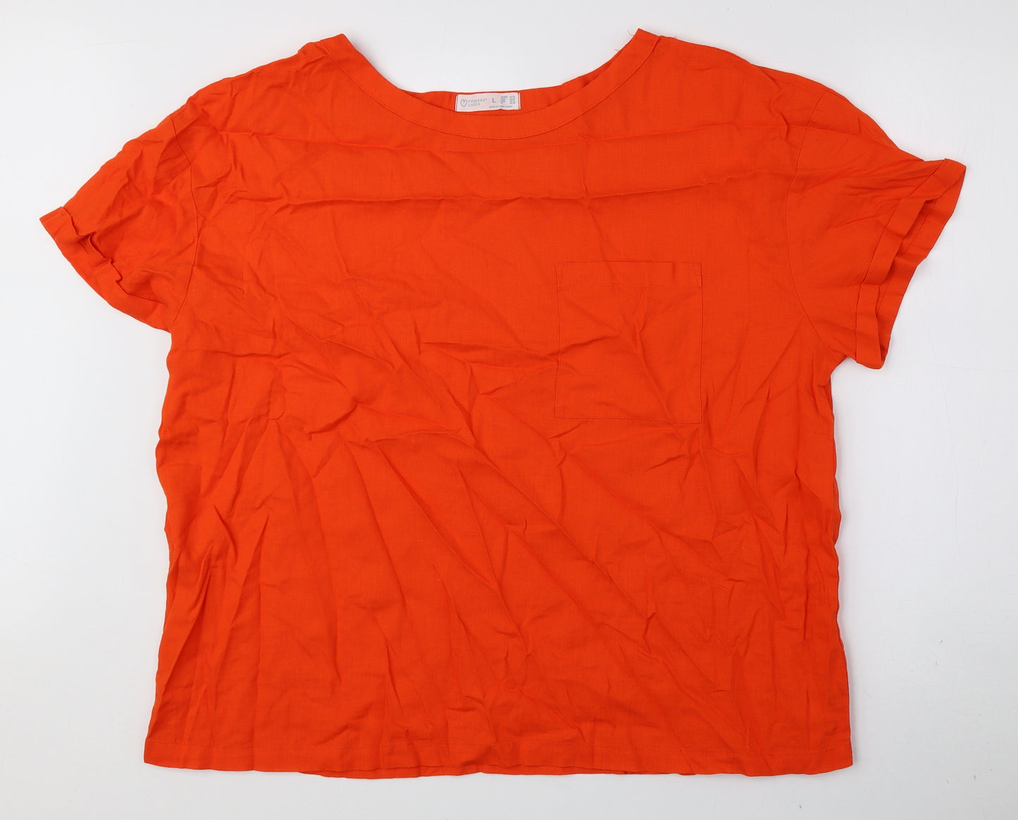 Primark Womens Orange Viscose Basic T-Shirt Size L Boat Neck