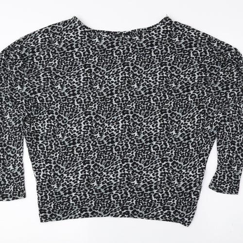 Wallis Womens Black Animal Print Viscose Basic Blouse Size S Boat Neck