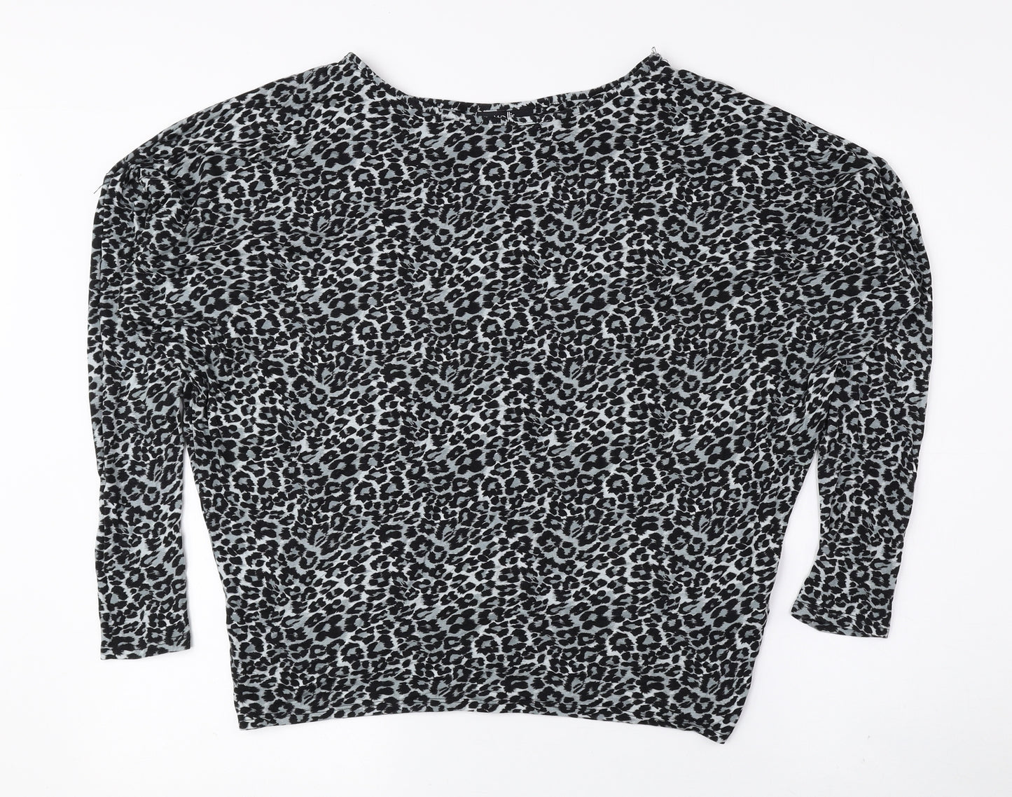 Wallis Womens Black Animal Print Viscose Basic Blouse Size S Boat Neck