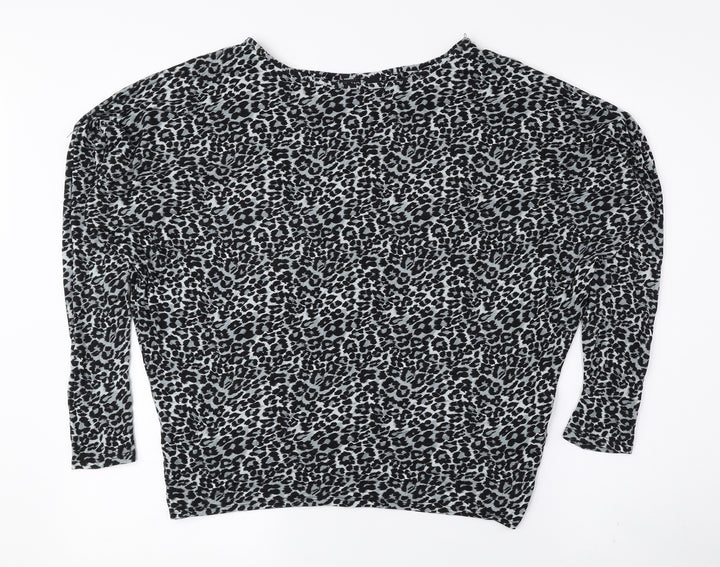 Wallis Womens Black Animal Print Viscose Basic Blouse Size S Boat Neck