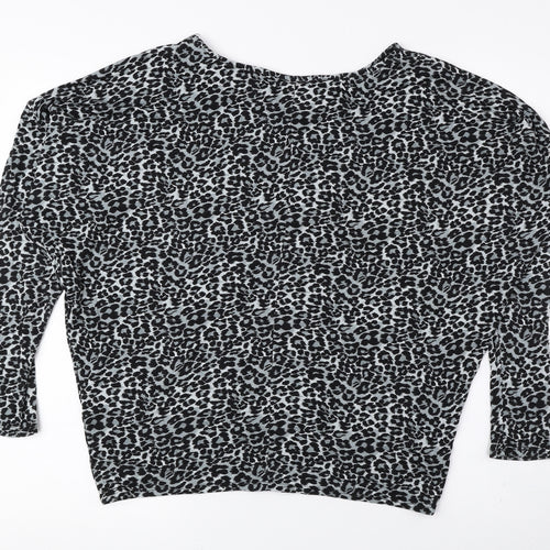 Wallis Womens Black Animal Print Viscose Basic Blouse Size S Boat Neck